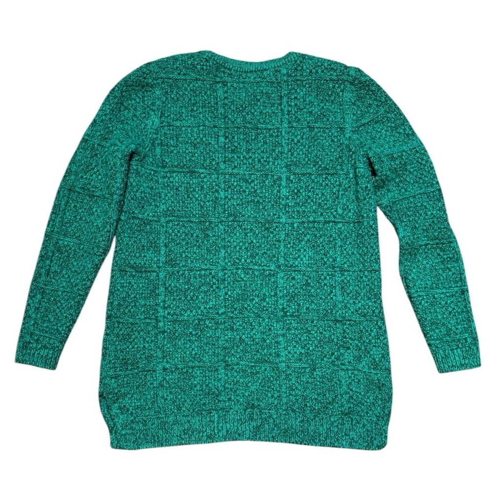 Lands’ End Women’s Green Grid Knit Crewneck Sweater Size Medium Cotton Wool - Picture 4 of 7